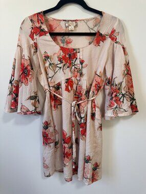 B.O.G Collective Blush Floral Bell Sleeve Mini Dress XS Fits S-M